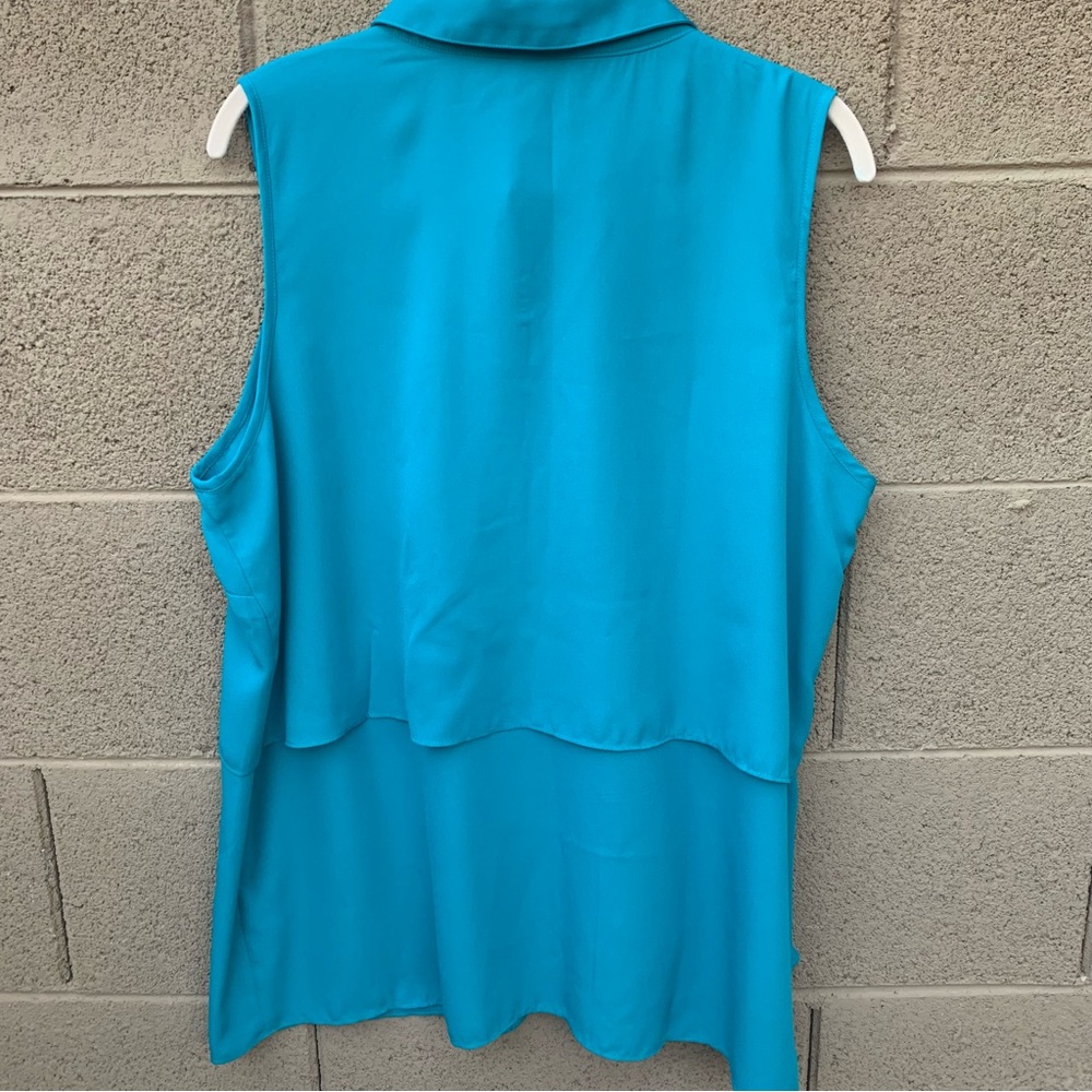 JOAN RIVERS Sleeveless Layered Blouse or Vest Size Large in Aqua with Buttons - Picture 2 of 4